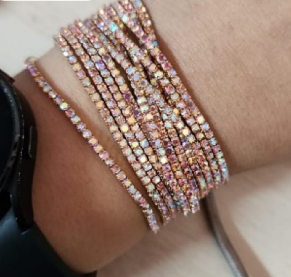 SET 12 PULSERAS ELÁSTICO PIEDRAS BRILLANTES