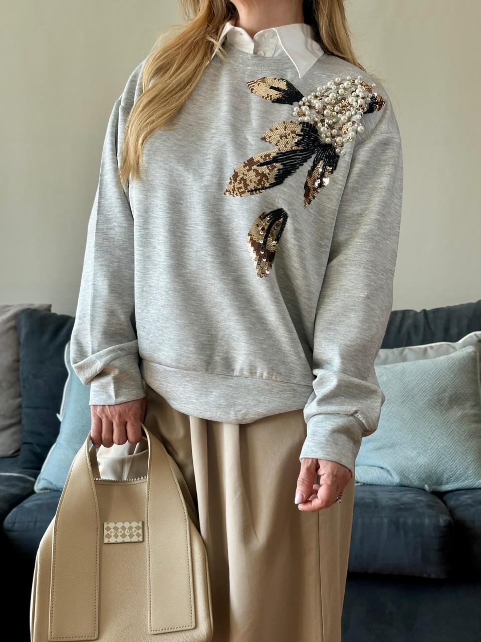 SUDADERA HOJAS Y PERLAS GOLD