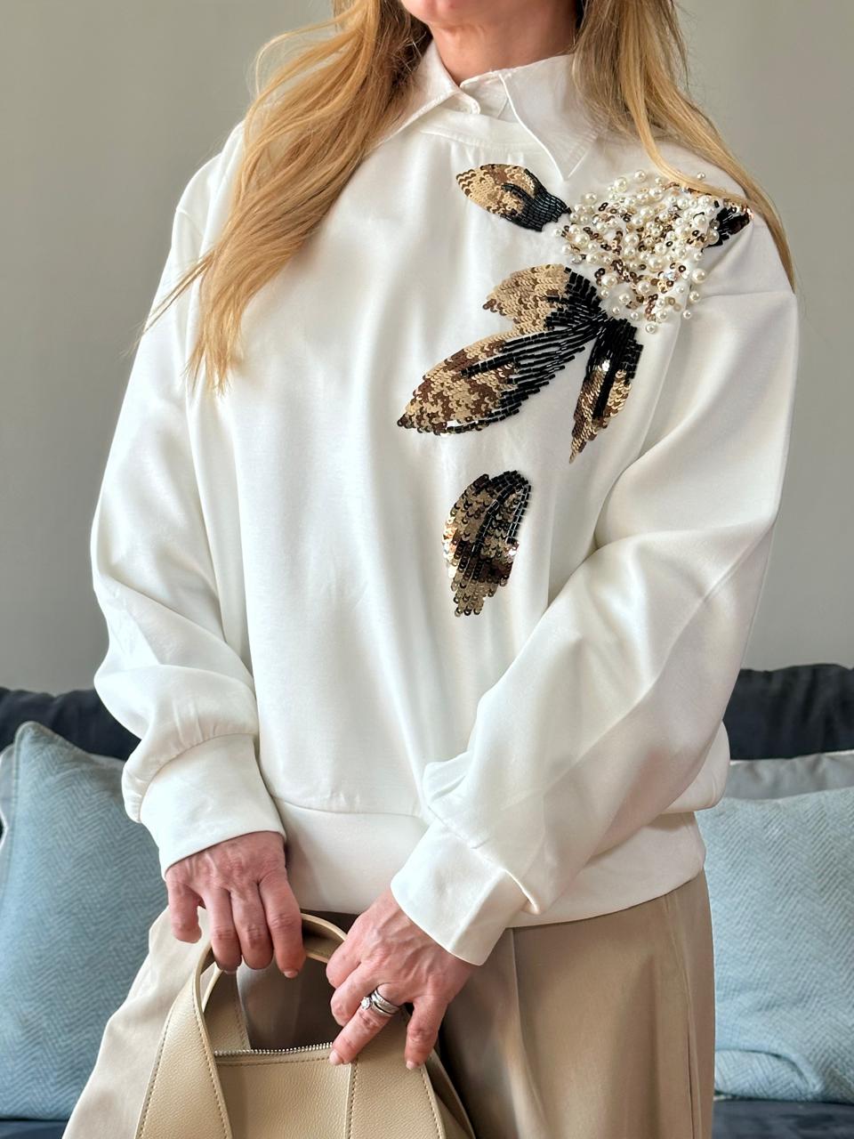 SUDADERA HOJAS Y PERLAS GOLD